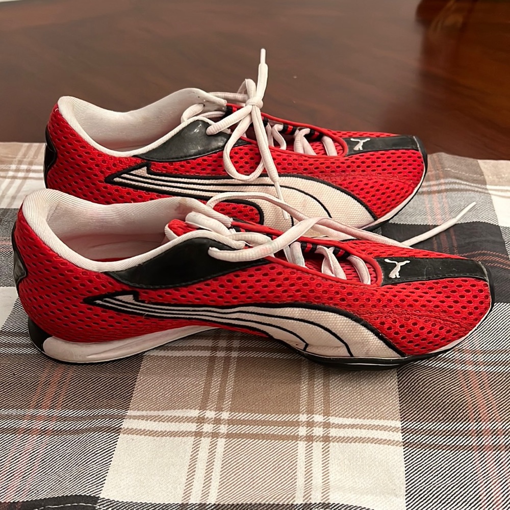 Red and white pumas size 8